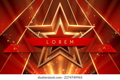 Gold and red star shape template with light effect