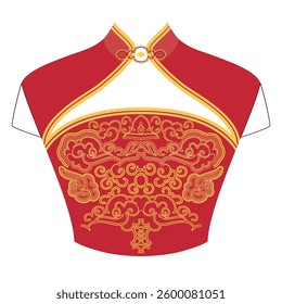 Gold and red traditional chinese dress women's - qipao. The neckline - asian design. Vector clipart	
