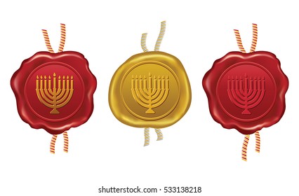 gold and red wax seal with hanukkah menorah