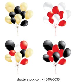 Gold With Red And White, Black Balloons Isolated On White Background.