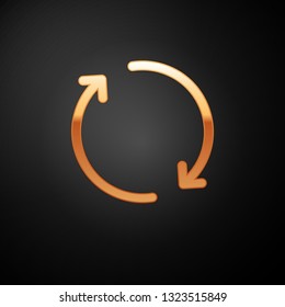 Gold Refresh icon isolated on black background. Reload symbol. Rotation arrows in a circle sign. Vector Illustration