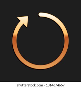 Gold Refresh icon isolated on black background. Long shadow style. Vector.