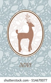 Gold Reindeer, Christmas invitation, New Year card with Christmas Reindeer, illuminated garland, vector design.