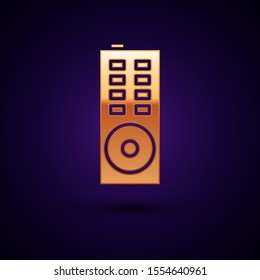 Gold Remote control icon isolated on dark blue background.  Vector Illustration