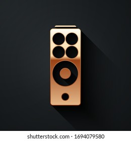 Gold Remote control icon isolated on black background. Long shadow style. Vector Illustration