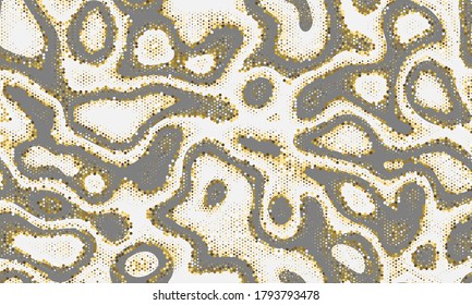 Impresión de vectores de semitono repitido de oro. Moda Ilustración Naranja Marble Gráfico Curvado Sin Marble. Embalaje Gráfico Abstracto Oscuro Repetido. Ilustración de la moda monocroma sin inconvenientes