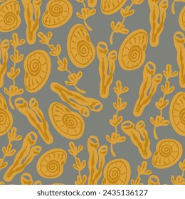 Gold retro flat design shells seamless pattern
