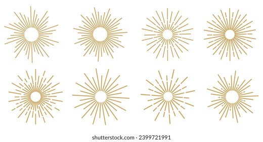 Gold retro sunburst clip art set, vector sunray illustration, decorative element collection