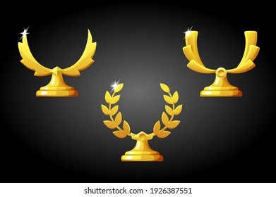 Gold reward achievement templates for the game. Set of vector blank awards for the winner.