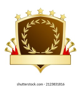 gold reward shield realistic style isolated white background
