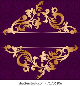 gold rhomb out of floral ornament on a purple background