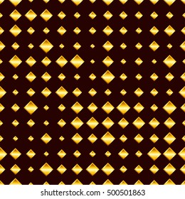 Gold rhombus on a dark background. Seamless image. The illusion of movement. Vector pattern. Metallic shades.