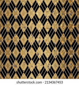 Gold Rhombus Terrazzo Stone Texture Seamless Pattern Design on Black Background