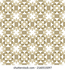 Gold rhombus traditional seamless pattern. Greek ornamental vector background. Elegant repeat backdrop. Golden geometric ornaments. Modern beautiful isolated design on white. Endless ornate texture.