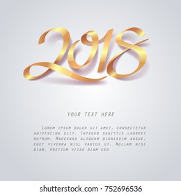 Gold ribbon of 2018 calligraphy hand lettering, happy new year celebration,  vector art and illustration.