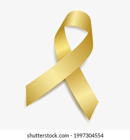 Gold ribbon awareness Childhood Cancer, Neuroblastoma, Retinoblastoma. Isolated on white background. Vector  illustration.