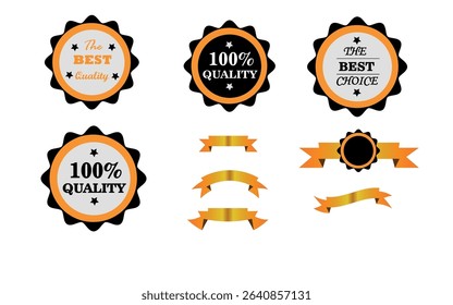 Gold ribbon and badges vector art icon logo design