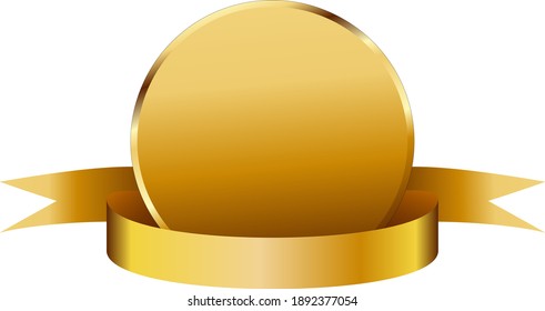 Gold ribbon banner with empty label. Vector illustration design element.