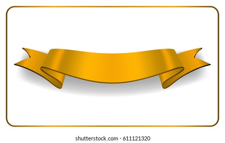 Gold ribbon banner. Golden satin glossy bow blank. Design label scroll ribbon element isolated on white background. Empty banner Vector illustration