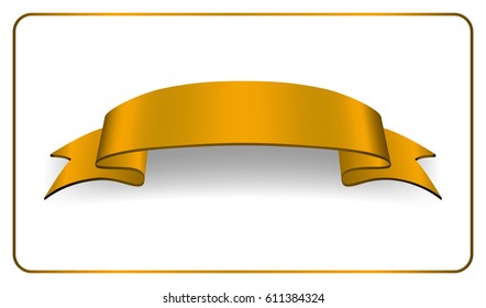 Gold ribbon banner. Golden satin glossy bow blank. Design label scroll ribbon element isolated on white background. Empty banner template Vector illustration