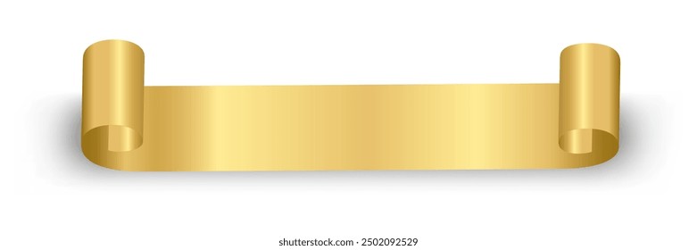 Gold Ribbon Banner Realistic shiny satin with shadow, horizontal Golden ribbon Curl for decorate your wedding invitation card ,greeting card or gift boxes vector EPS10 isolated on white background.