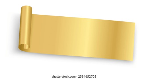 Gold Ribbon Banner Realistic shiny satin with shadow, horizontal Golden Big ribbon Curl for decorate your wedding invitation card ,greeting card or gift boxes vector EPS10 isolated on white background