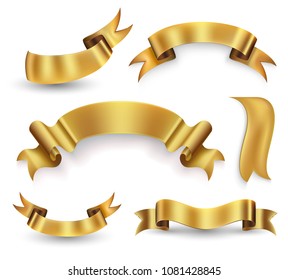 Gold ribbon banner set. Vector illustration.