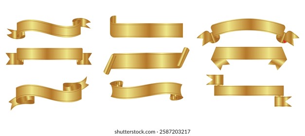 Gold ribbon banner set vector