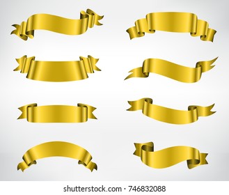Gold ribbon banner set.Vector golden ribbons.