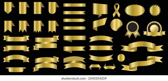 Gold ribbon banners collection set. Golden ribbon collection isolated on black background. Royal ribbons set for promotion design. Vector graphic. stock illustration