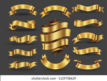 Gold ribbon banners collection. Vector illustration for advertising luxury style.