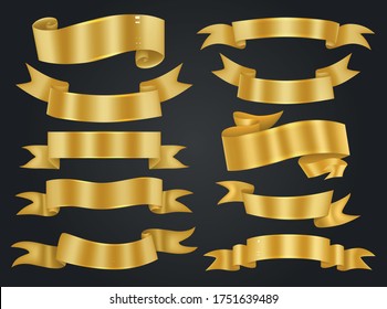 Gold ribbon banners collection. Vector illustration for advertising luxury style.