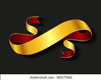 Gold ribbon banner.Vector golden ribbon.