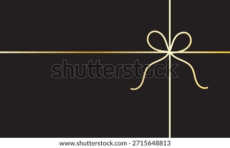 Gold Ribbon Bow Divider Isolated. Elegant gold ribbon with decorative bow stretched horizontally, isolated on black background, ideal for gift wrapping, festive design, and luxury decoration.