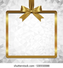 Gold ribbon bow and hanged square frame vector with abstract polygonal background