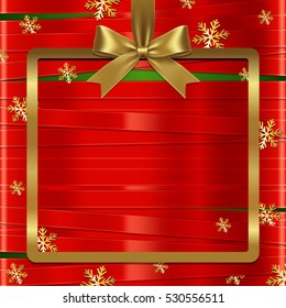 Gold ribbon bow and hanged square frame vector with Christmas concept background
