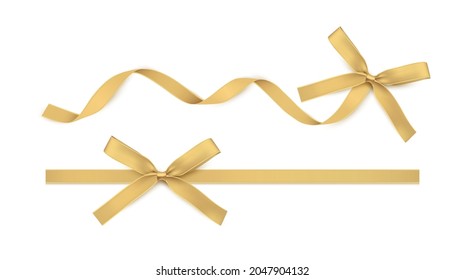 Gold Ribbon and Bow isolated. Golden Vector Decoration for Gift Cards, for Gift Boxes or Christmas illustrations.