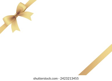 Gold ribbon and bow isolated on white background. Holiday decoration. Vector illustration.
