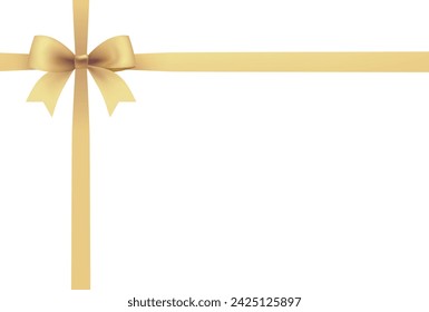 Gold ribbon and bow isolated on white background. Holiday decoration. Vector illustration.