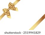 Gold Ribbon Bow Realistic shiny satin with shadow place on corner of paper for decorate your wedding invitation card ,greeting card or gift boxes vector EPS10 isolated on white background.