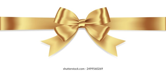 Gold Ribbon Bow Realistic shiny satin with shadow horizontal ribbon for decorate your wedding invitation card ,greeting card or gift boxes vector EPS10 isolated on white background.