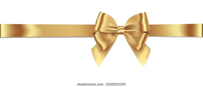 Gold Ribbon Bow Realistic shiny satin with shadow horizontal ribbon for decorate your wedding invitation card ,greeting card or gift boxes vector EPS10 isolated on white background.
