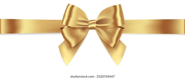 Gold Ribbon Bow Realistic shiny satin with shadow horizontal ribbon for decorate your wedding invitation card ,greeting card or gift boxes vector EPS10 isolated on white background.
