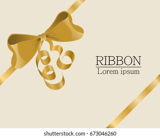 Gold ribbon with bow. Vector illustration.