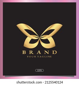 gold ribbon butterfly logo premium elegant template vector eps 10