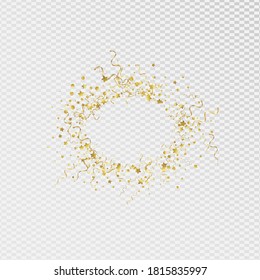 Gold Ribbon Celebrate Vector Transparent Background. Carnival Serpentine Plant. Spiral Christmas Branch. Yellow Festive Poster.