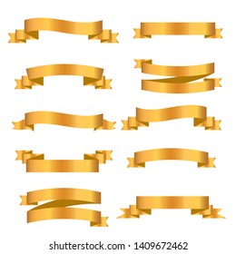 Gold ribbon collection. Golden ribbon banners. Vector illustration. - Vector