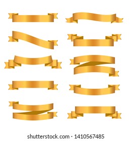Gold ribbon collection. Golden ribbon banners. Vector illustration. - Vector