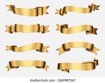 Gold ribbon collection.Golden ribbon banners.Vector illustration.