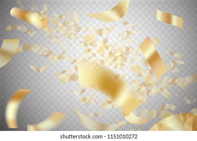 Gold ribbon confetti falling. Vector stock.